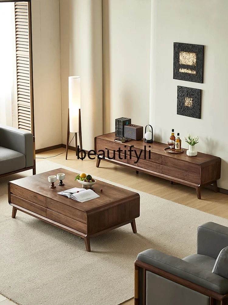 

Cy56 North American black walnut TV cabinet Nordic solid wood TV cabinet Living room storage floor cabinet