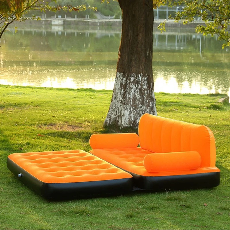 Orange 5 in 1 Home Outdoor Camping Inflatable Double Person Sofa Bed