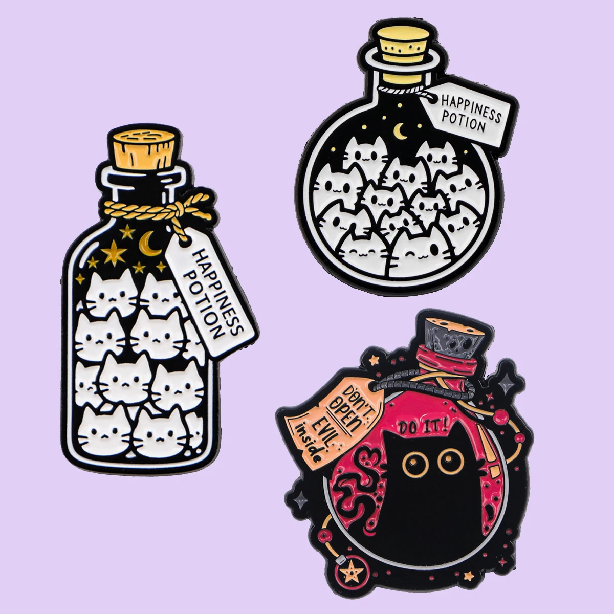 زجاجة القطط المينا دبابيس جرعة السعادة بروش معدني على ظهره قبعة حقيبة طوق شارات الرجال النساء مجوهرات الأزياء جمع هدية #6