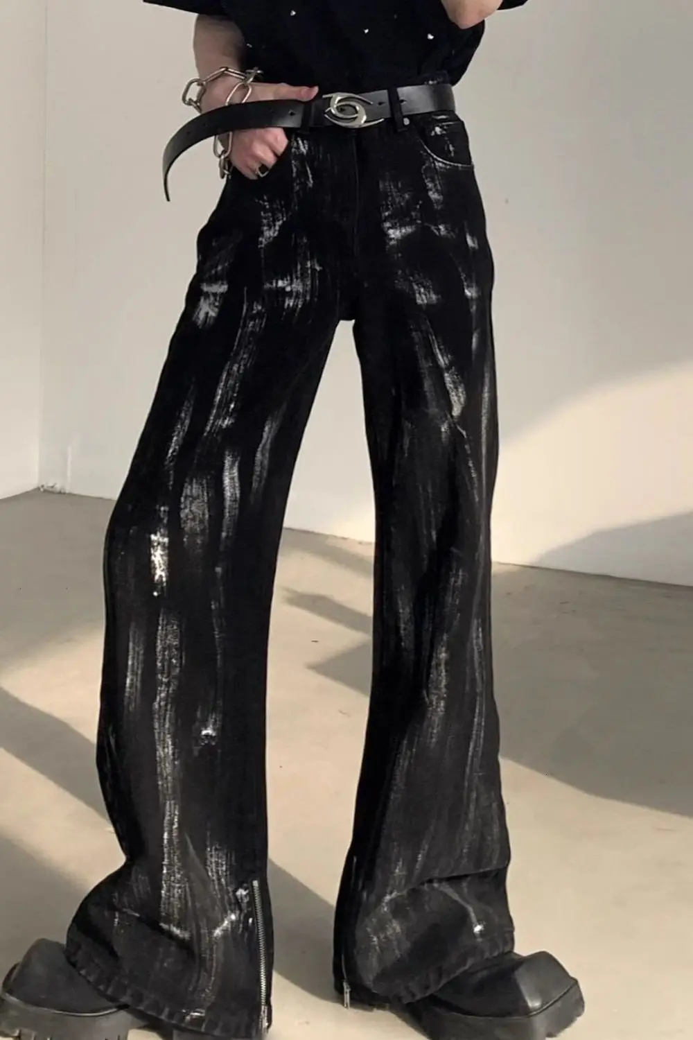 

Женские расклешенные брюки с матовой краской в стиле ретро, джинсовые брюки унисекс, уличная одежда, джинсы, женские повседневные широкие брюки