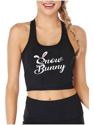 Snow Bunny Graphic Sexy Slim Fit Crop Top Hotwife Humor Playful Style Tank Top Women's Customizable Cotton Sports Camisole