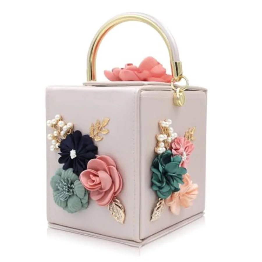 Milisente Evening Clutch Bag for Women Floral Square Box Evening Bags Crossbody Shoulder handBags Flower Wedding Clutch Purse