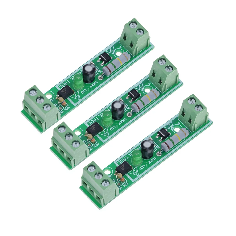 3PCS 220V AC Optocoupler Module for Isolated AC Voltage Monitoring with Blue 2P 3P Terminal Blocks and Compact PCB Layout