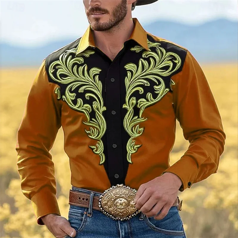 Men's Long Sleeve Lamb Head Printed Shirt Vintage Casual Holiday Spring Autumn 3D Printed Lapel Shirt Purple Brown