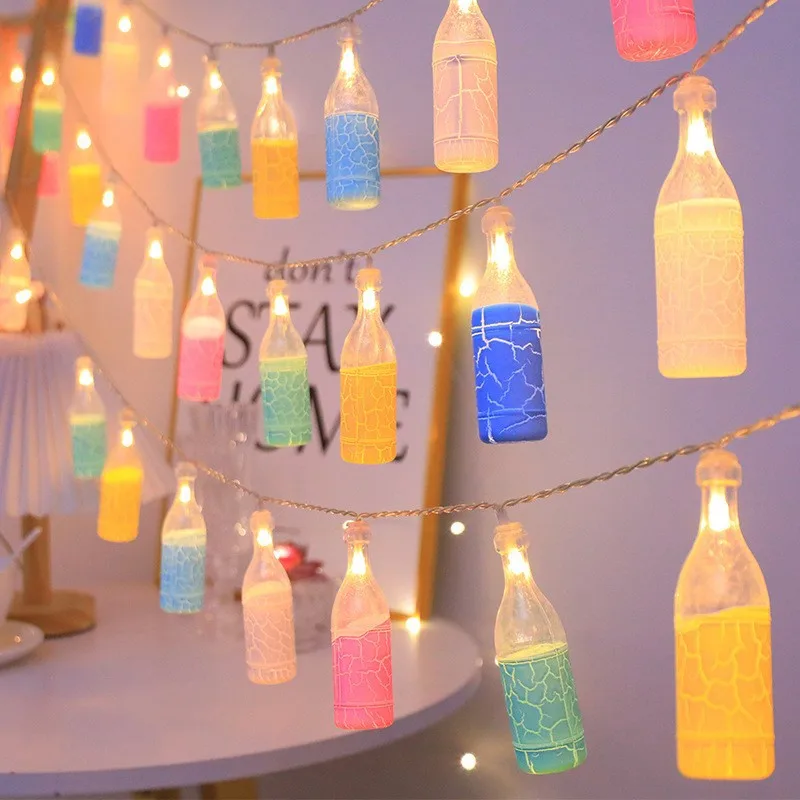 Bottle-Shaped LED String Lights Beer Bottle String Lights Colorful LED Indoor Party Decor Battery USB Powered Fairy Lights 922