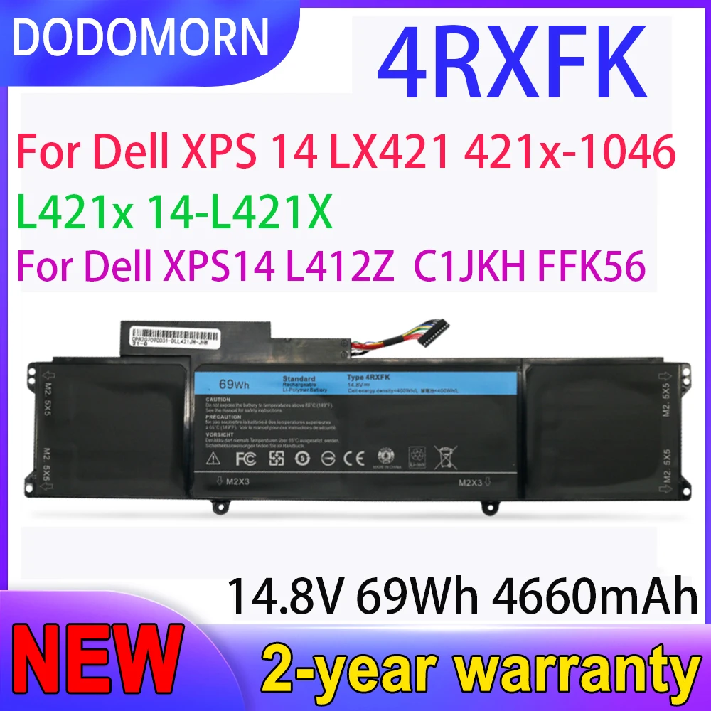 

DODOMORN New 4RXFK laptop battery for Dell XPS 14 LX421 421x-1046 L421x L412Z Ultrabook C1JKH FFK56 69Wh rechargeable li-polymer