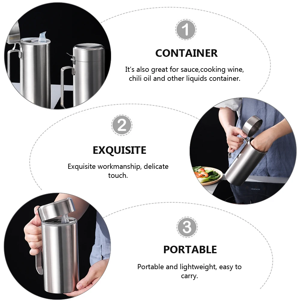 

1pc Stainless Steel Oil Storage Pot Kitchen Seasoning Bottle Home Container Cooking Dispenser Sauce Chili Oil Liquid