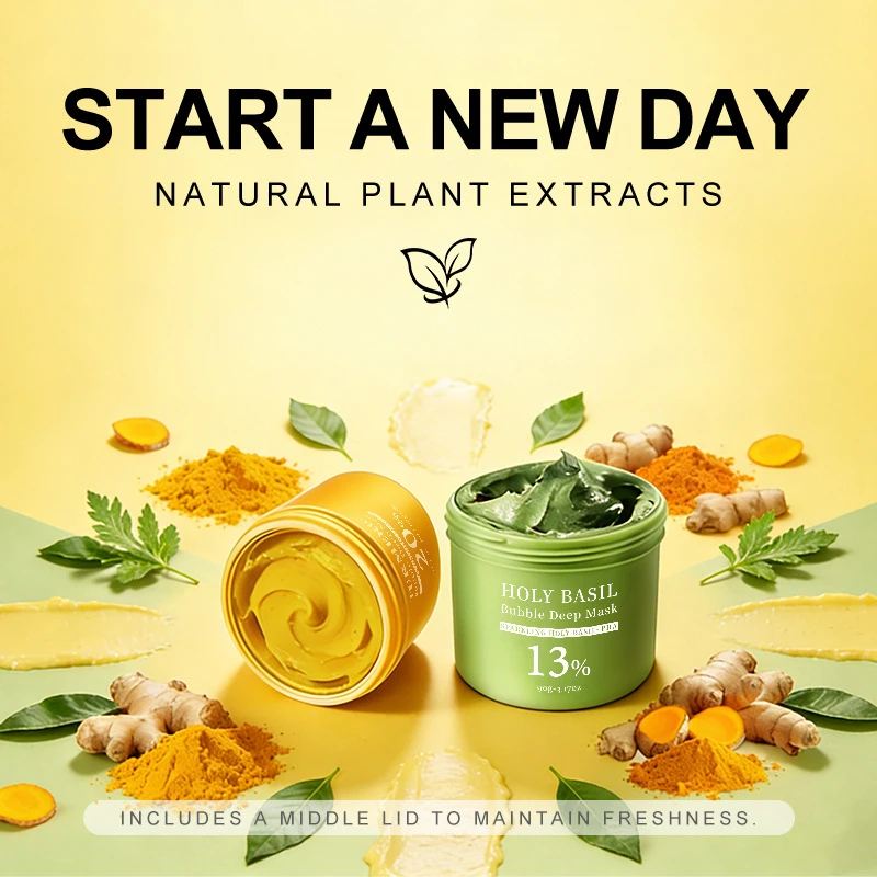 Bubble Deep Cleansing Mask, Pore Minimizing Blackhead Remover, Turmeric & Holy Basil Mask, Gentle Exfoliating Facial Treatment