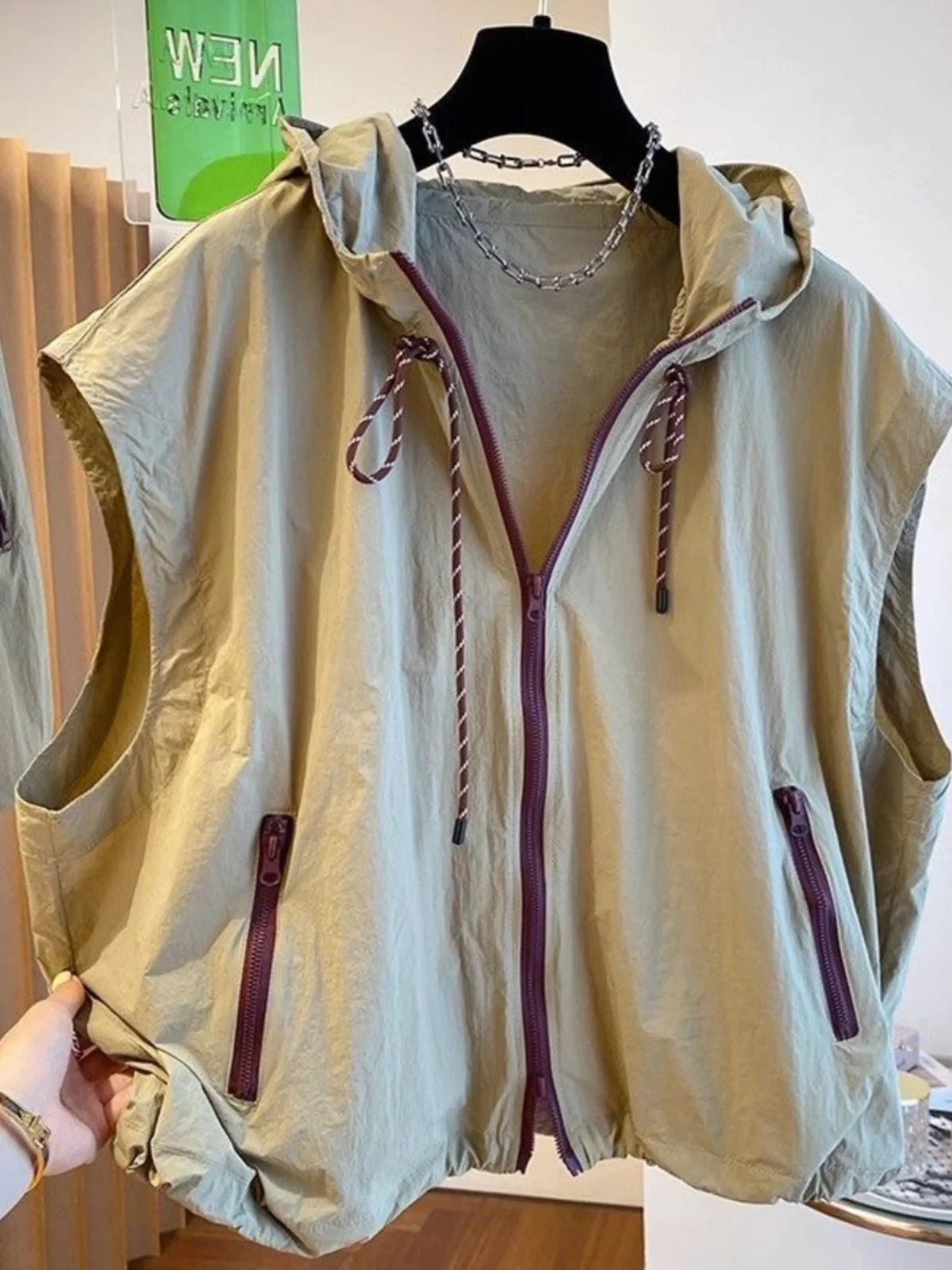 

Large Size Outdoor Workwear Vest Men's Svel Hooded Fiing Cam No Brand Stand Fit Youth Faion Autumn Zipper Cl...