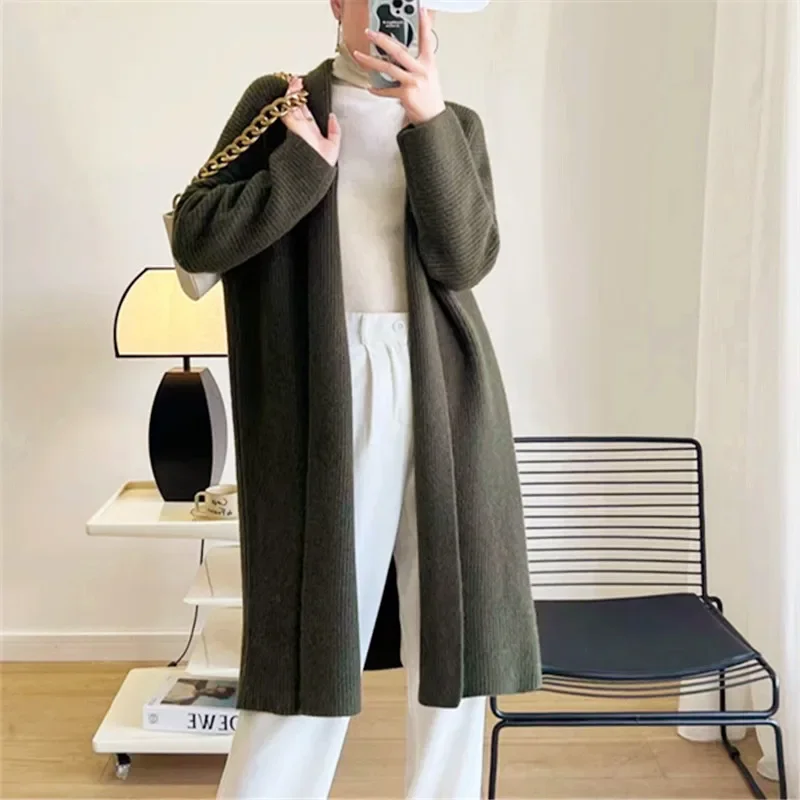 Women Knitted Long Trench Coat Sweater Cardigan Autumn Warmth Loose Sweater Coat Knitted Long Cardigan Thick Top Cheap Wholesale