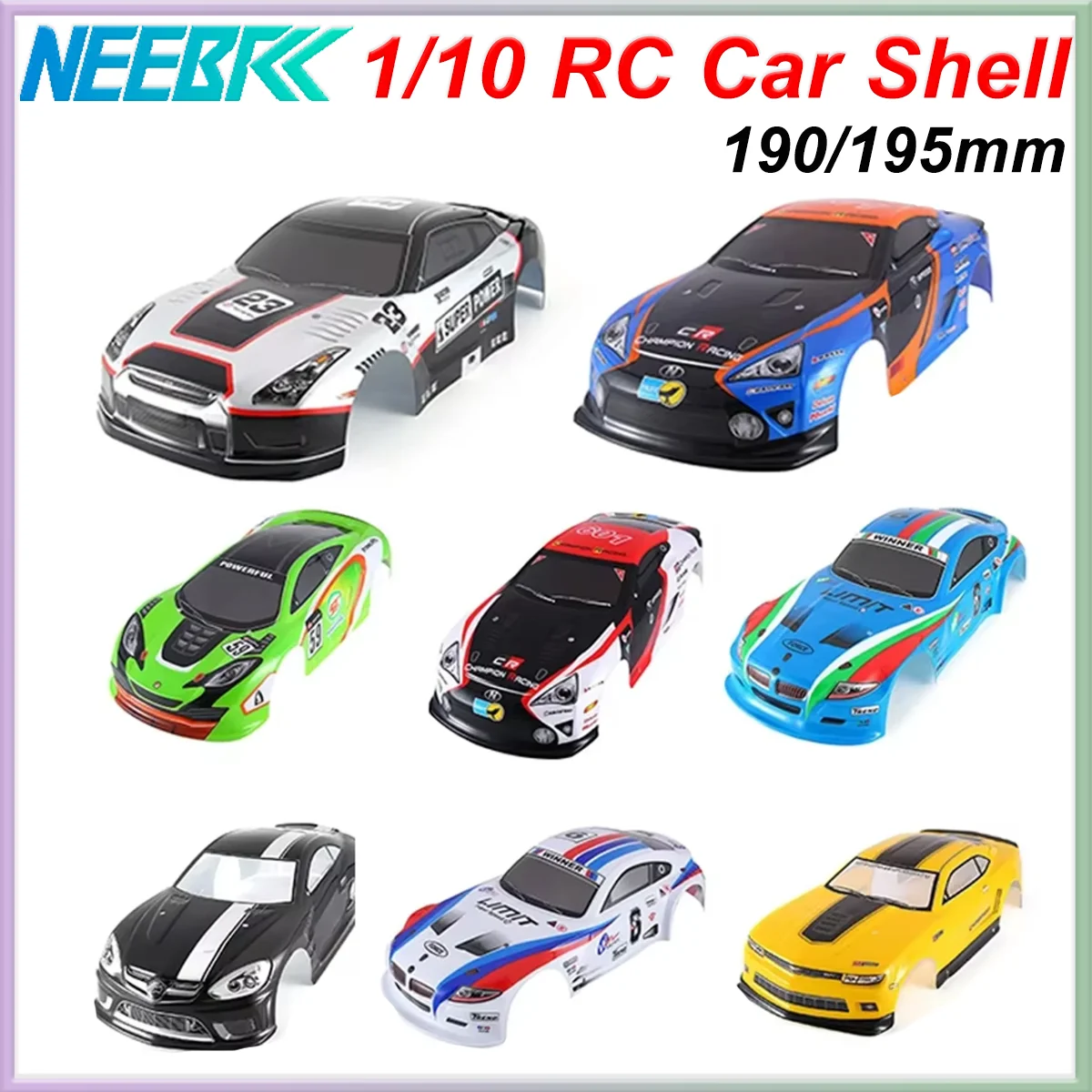 NEEBRC 1/10 RC Car Shell Painted Body 190/195mm Width PVC Cover for 1:10 RC Racing Drift Touring Car HSP Yokomo Hpi ZD TAMIYA