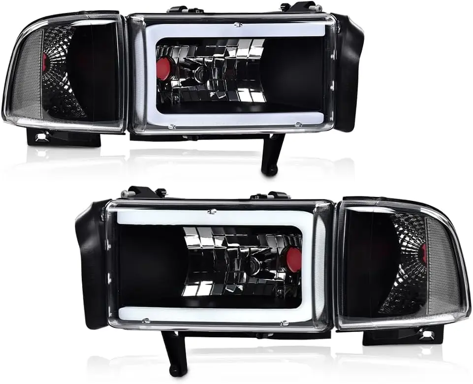 

LED Light Strip Headlights w/o Bulbs Compatible with Dodge Ram 1500 1994-2001/Fit Dodge Ram 2500 3500 1994-2002 Headlamps Clear