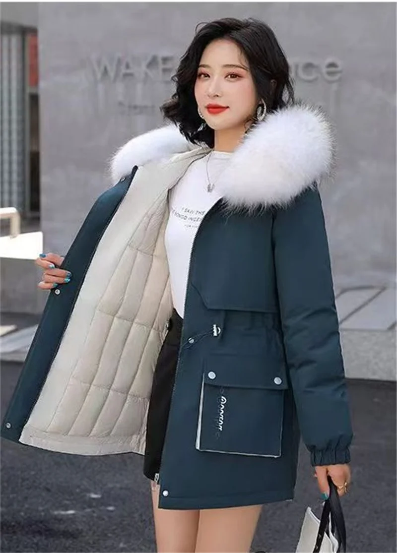 Parka da donna moda cappotto lungo piumino di cotone con cappuccio Parka 2024 nuova giacca invernale Slim con collo di pelliccia abbigliamento da