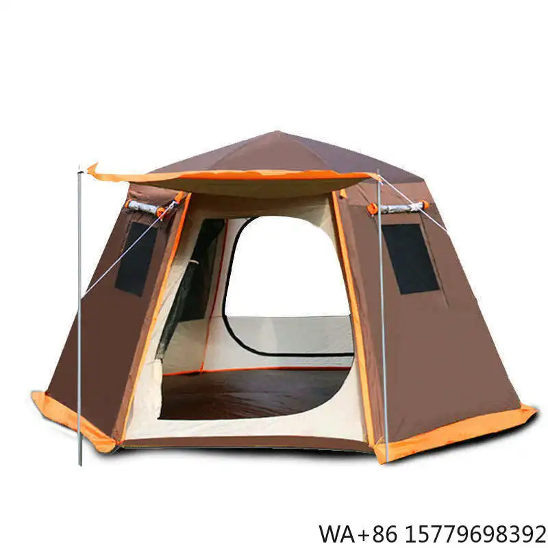 Four Season Oxford Cloth Double Layer Hexagonal Tent Outdoor Automatic Water Resistant One Bedroom 5-6 Person Camping