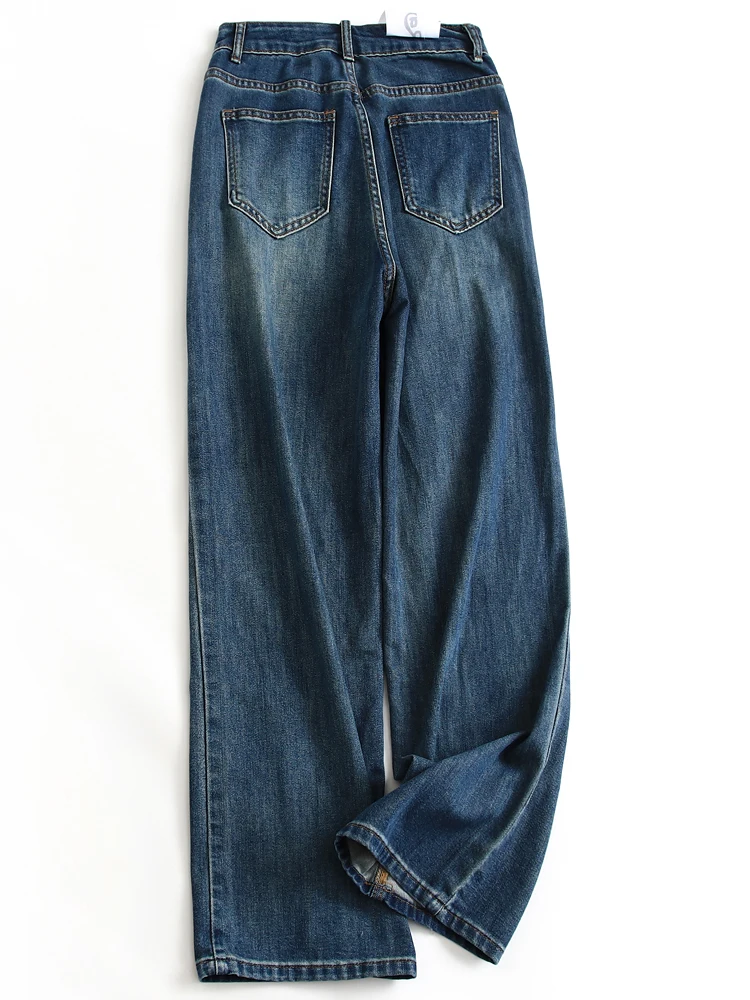 High Waist Wide Leg Loose Fit Straight Cut Jeans Women's Denim Pants Draping Sensation Slimming Effect Soft Skin-Friendly