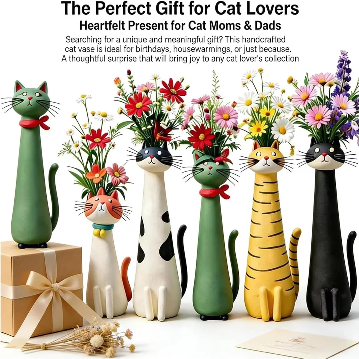 Ausgefallene Katzenvase, Bohemian Vintage Vase, für Schreibtische, Regale und Heimdekoration, Geschenk für Katzenliebhaber, Familie und Freunde