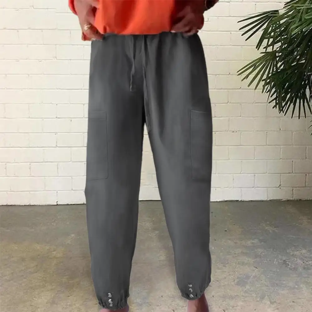 

Versatile Women Casual Pants Stylish Women's Wide Leg Pants with Elastic Waist Pockets Mid-rise Drawstring Trousers for Casual