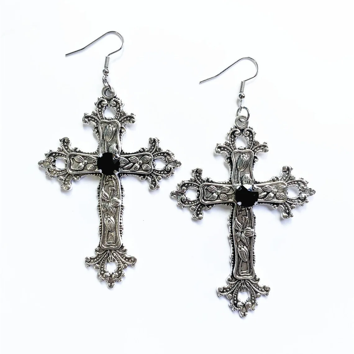 Y2K Gothic Rhinestone Cross Earrings Kpop Crystal Zircon Cross Drop Earring for Women Egirl Earrings Jewelry Accessories