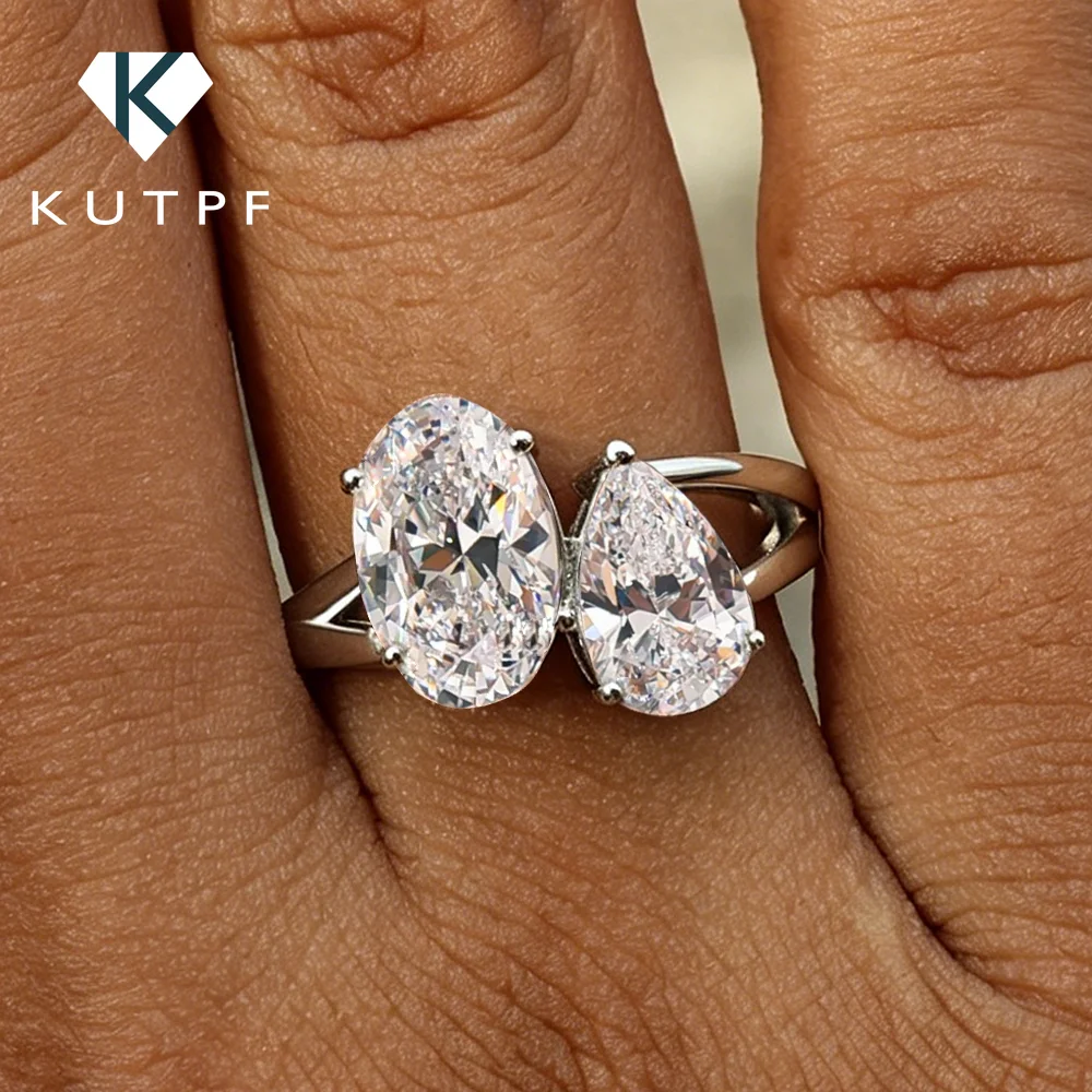 4Cttw Oval-Pear Cut Moissanite Engagement Rings for Women 2-Stone Lab Diamond Wedding Band with Certificates S925 Silver Jewelry