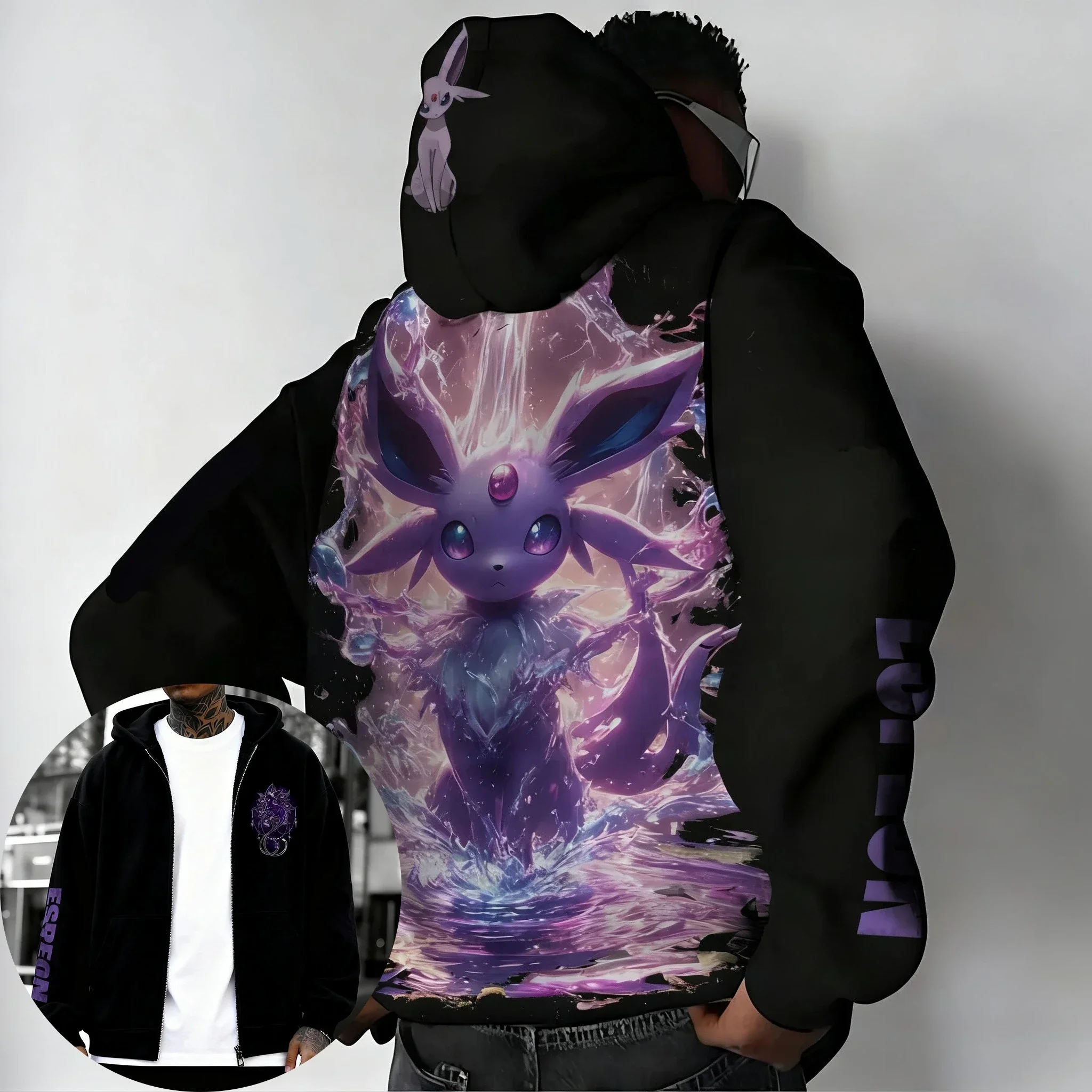 

Покемон аниме модная толстовка на молнии в стиле хип-хоп осень/зима унисекс Espeon с принтом японский Harajuku повседневный трендовый свитер топ