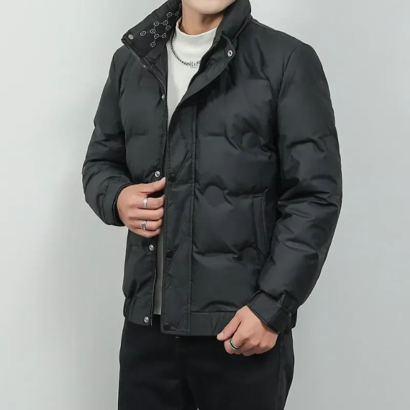 Luxury Winter Down Jackets Men White Duck Down Short Coat Chic Warm Windproof Outerwear Pockets Zipper Long Sleeve Tops Cargo