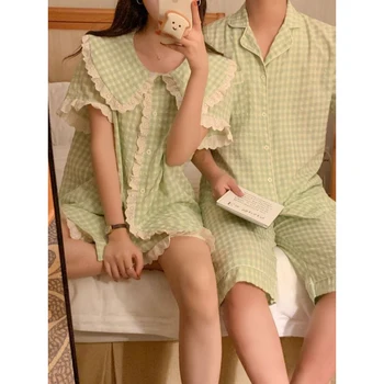 여성용 공주 스타일 잠옷, 코튼 잠옷, 2023 커플, 빅 사이즈, 심플한 외부 라운지웨어 수트, 여름 신상 