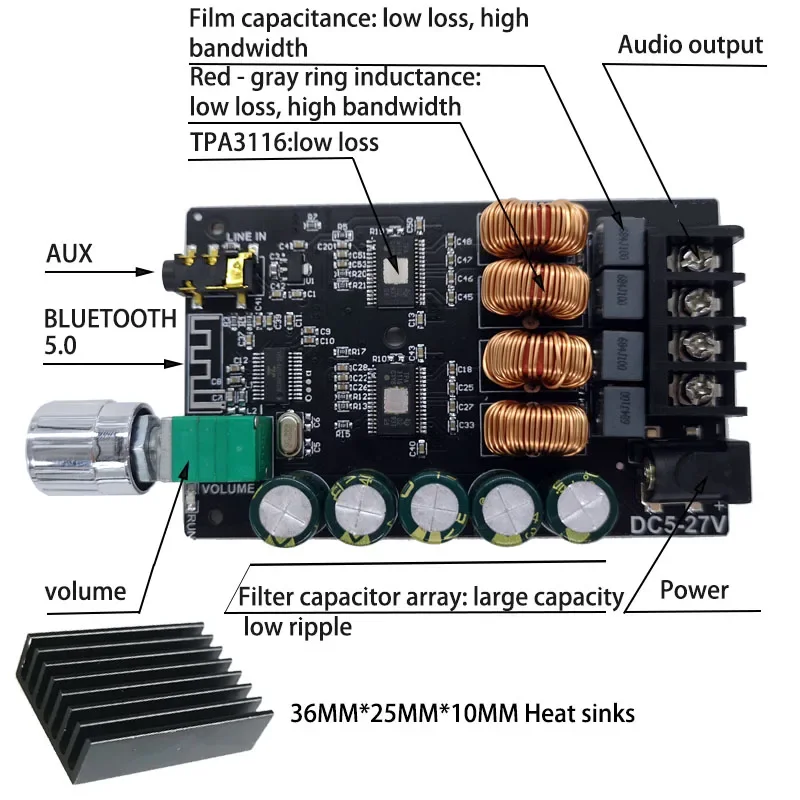 ZK-1002 Bluetooth Amplificateur Conseil touristes TPA3116wiches Puces 100WX2 Haute Puissance Numérique Stéréo Audio Amplificateur ZK-1002