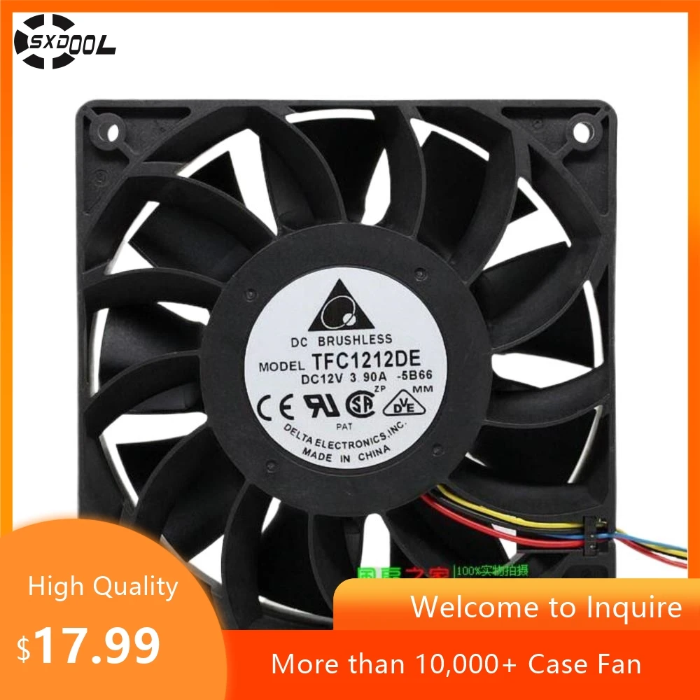 120mm High Speed Fan 12V for Delta TFC1212DE-5B66 12038 12CM 12V 3.9A Dual Ball Cooling Fan, High Airflow for Server Case