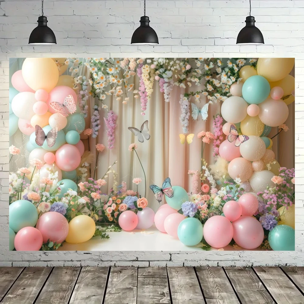 Newborn Baby 1st Birthday Party Photography Backdrop Balloons Baby Shower Boys Girls First Birthday Party Background Photostudio