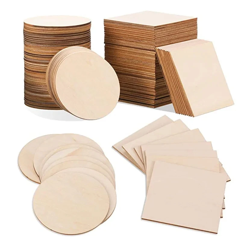 4 Inch Unfinished Wooden Round Chips 10cm Crafts Decoration Creative Laser Cutting DIY Drawing Paint Graffiti Geometric Square