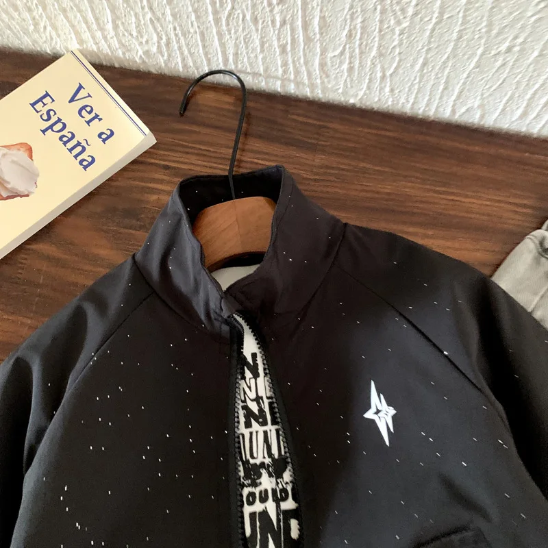 Boys Coats 2025 Autumn Spring Korean Style Kids Clothes Fashion Trendy Solid Color Letter Print Loose Jacket Coats