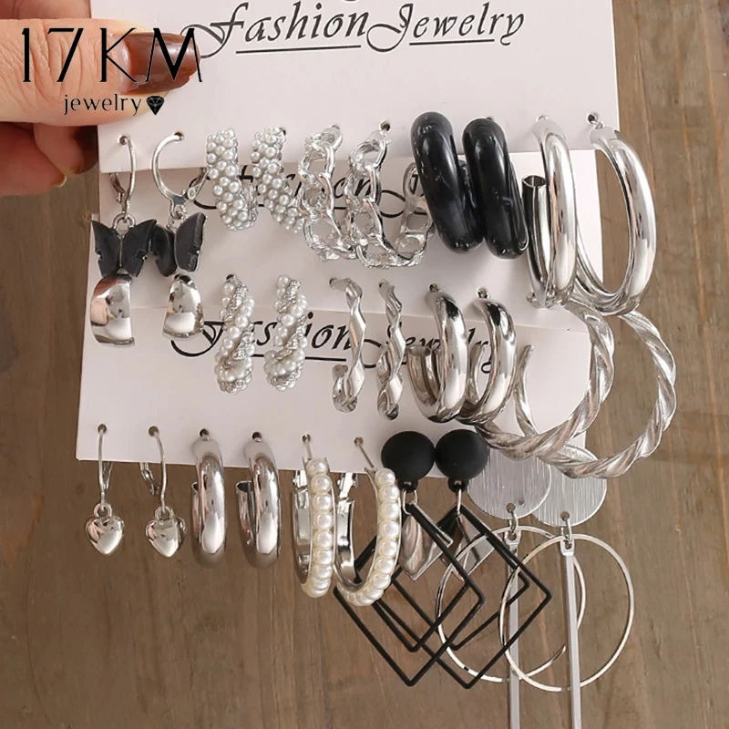 Silver Color Acrylic Pearl Hoop Earrings Butterfly Twist Hollow Dangle Earring for Women Girls Trendy Jewerly Accessories New