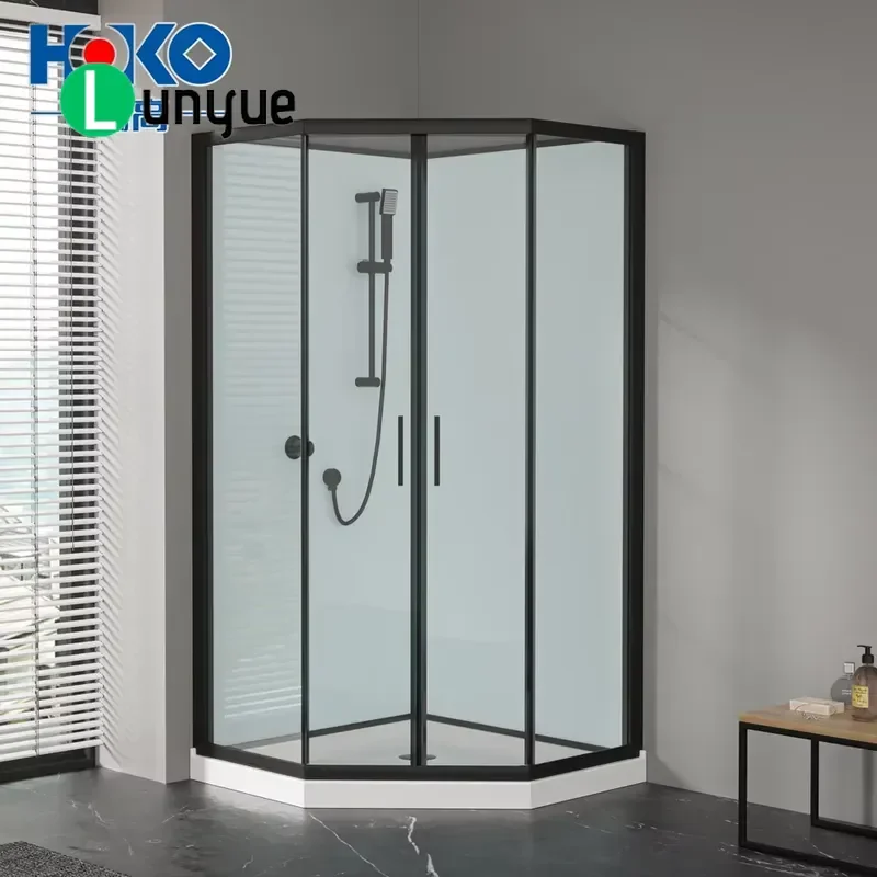 Luxury Black Aluminum Frame Shower Enclosure 8mm Tempered Glass Waterproof Square Design Rotating Door Simple Bathroom