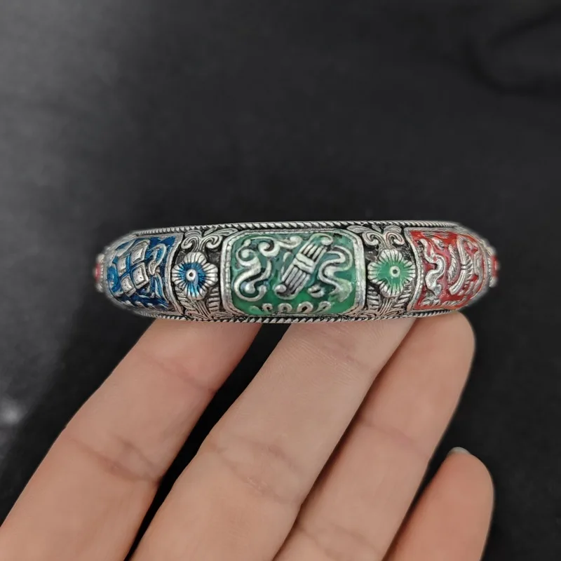 White Copper Bracelet With Gold Detailing And Enamel Inlay, Versatile Women'S Adjustable Bangle