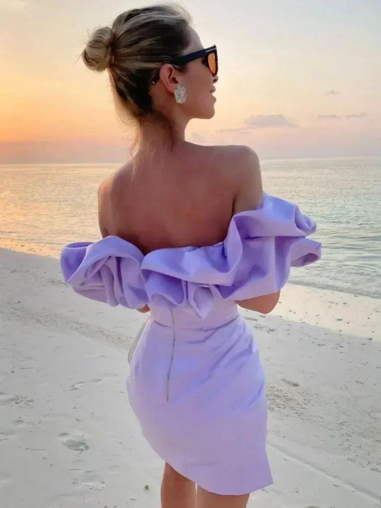 2026 Summer Women Ruffles Slash Neck Bodycon Package Hip Party Dress Sexy Streetwear Backless Strapless Mini Evening Dresses Y2K