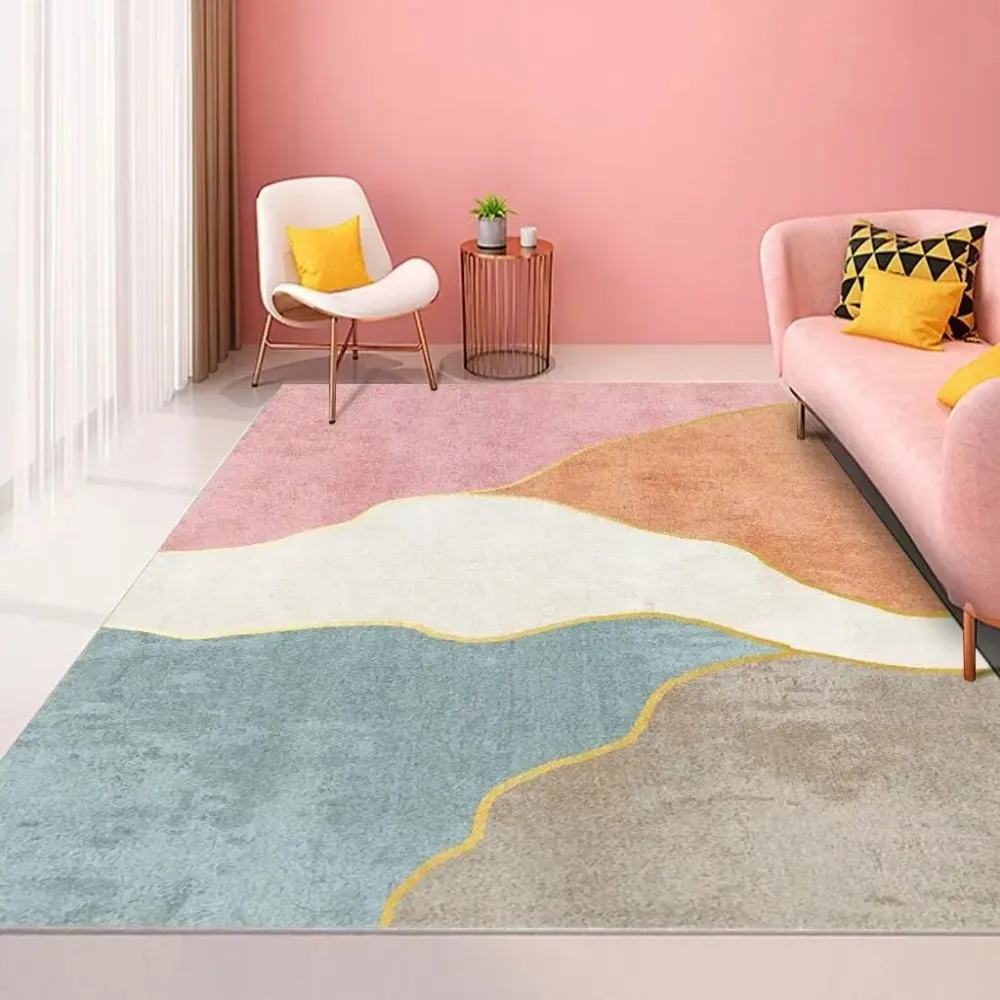 Pink Light Luxury Geometric Area Rug, Non-slip Washable Soft for Living Room Bedroom Decor
