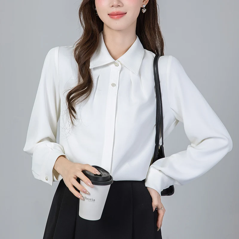 

Элегантная белая деловая рабочая рубашка, женские осенне-зимние блузки, модный офисный женский топ с длинными рукавами, вечерние базовые рубашки