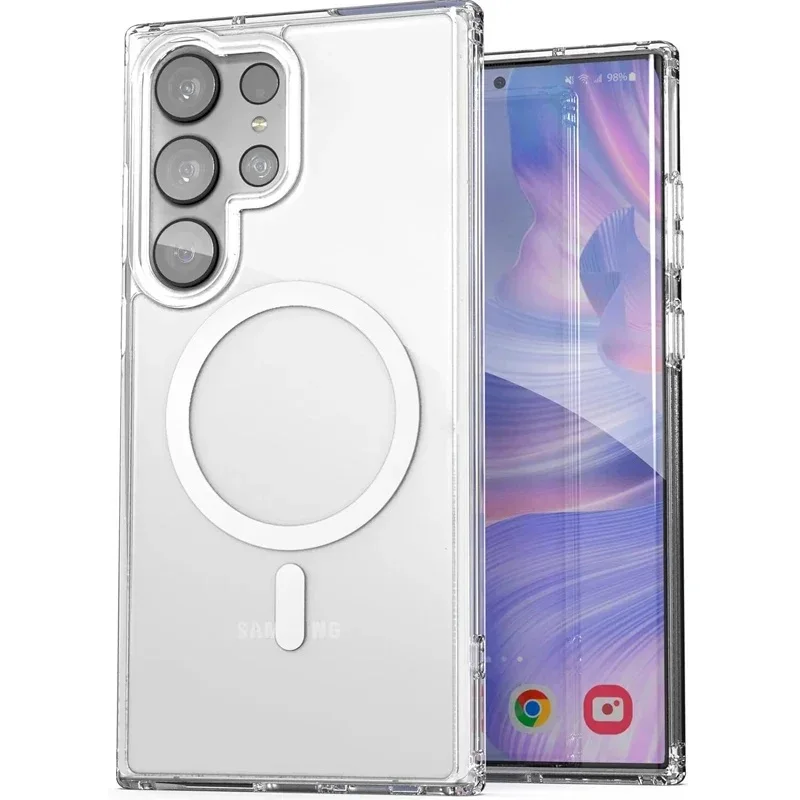 Magnetische Hülle für MagSafe Cover für Samsung Galaxy S23 S22 S21 S20 Plus S24 Ultra Transparent Slim Stoßfest Clear Cover Fundas