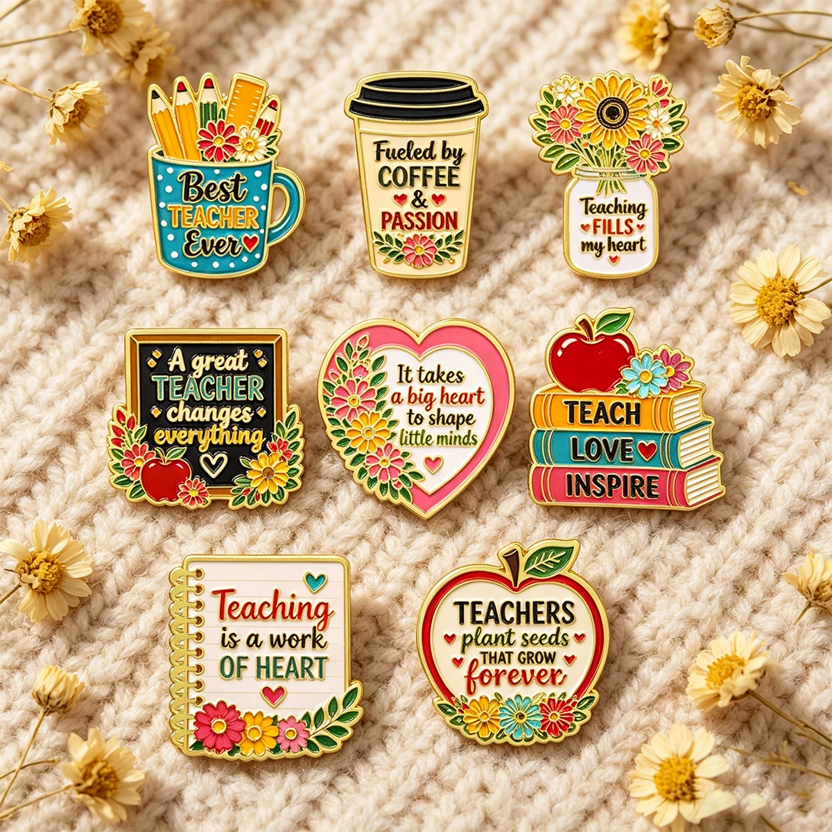 8-teiliges Set an Emaille-Pins zur Lehreranerkennung mit inspirierenden Zitaten, Anstecknadel für Rucksäcke, Geschenk für Lehrer – Detail 5