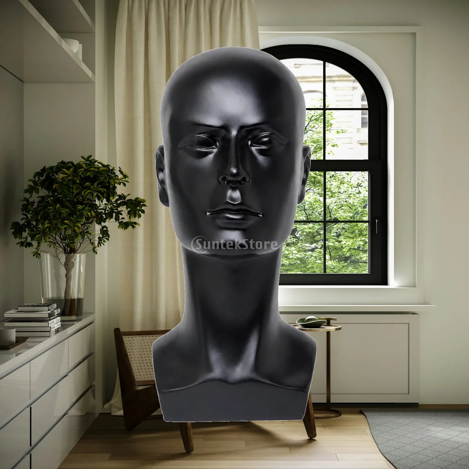 Bald Mannequin Head with Base Multi-Use PVC Male Mannequin Head Smooth for Hairstylists, Makeup Artists, Shop Merchandising,