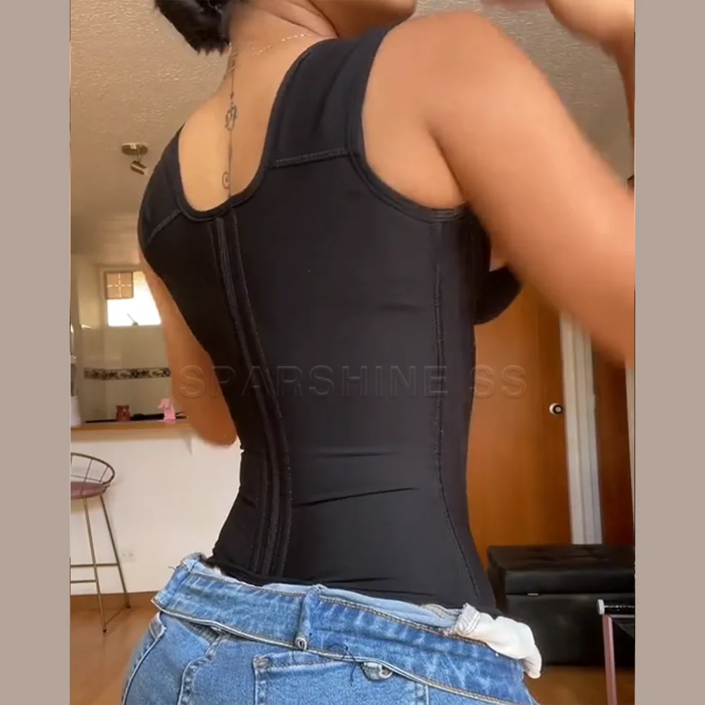 Black Waist Trainer for Women Fat Belly Cincher Body Shaper Double Compression Girdles Firm Hooks and Zipper Corset Postpartum