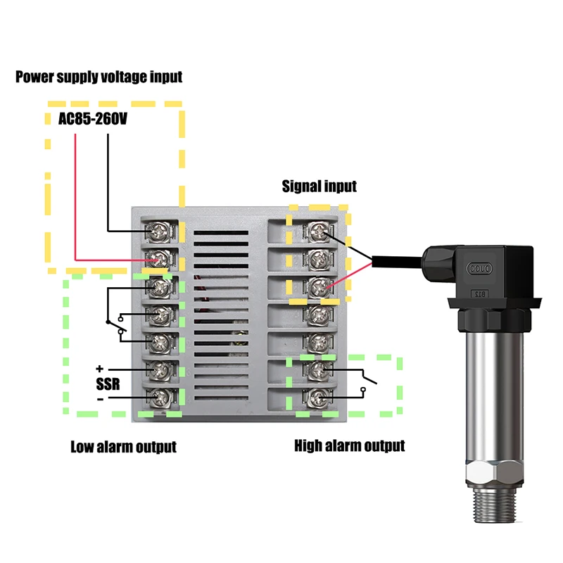 0-0.5BAR 1BAR 10BAR 50BAR 100BAR 300BAR Pressure meter with relay and SSR output with low and high alarm output control gauge