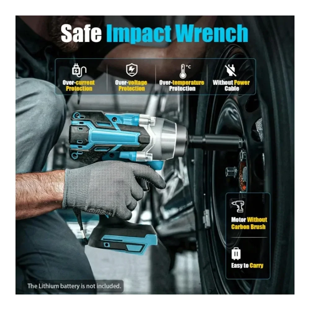 Wrench, Brushless Electric Wrench 1 2 Inch, Compatible With Lithium Battery Power Tools