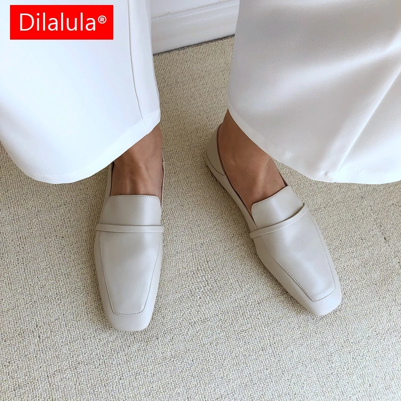 Dilalula Full Genuine Leather Loafers Women Casual Flats Female Slip On Spring Autumn Natural Leather Soft Back Low Heel Loafers