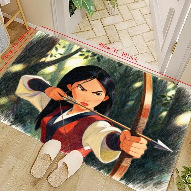 

1 шт., напольный коврик Disney Mulan Warrior Princess Archery, аниме, мультяшный напольный коврик, 50x80 см (19,68x31,49 дюйма), нескользящий коврик для двери, для