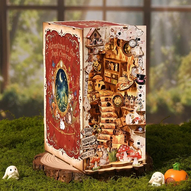 DIY Book Nook Wooden Miniature Model Kits Adventures In The Book Crevices Bookend 3D Puzzle for Friends Birthday Gifts