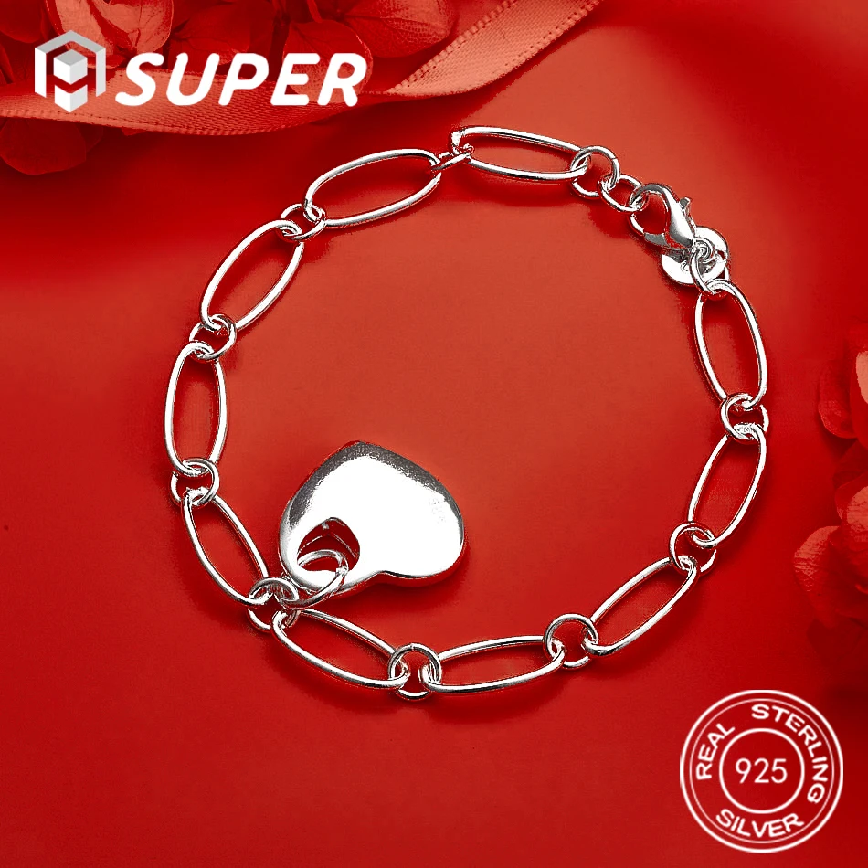 

ALISuper 925 пробы серебро 8 дюймов нежный браслет в форме сердца для женщин, модные аксессуары для свадебной вечеринки