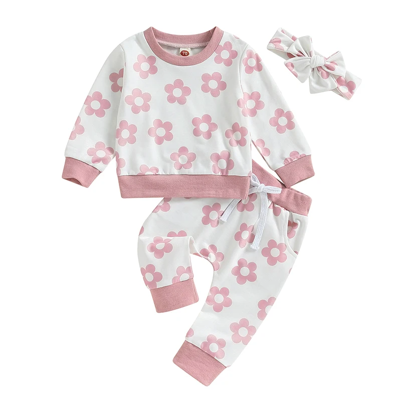 Kupretty Newborn Baby Girl Fall Outfit Flower Long Sleeve Crew Neck Sweatshirts Pants Clothing 3 6 9 12 18 24 Months Gifts