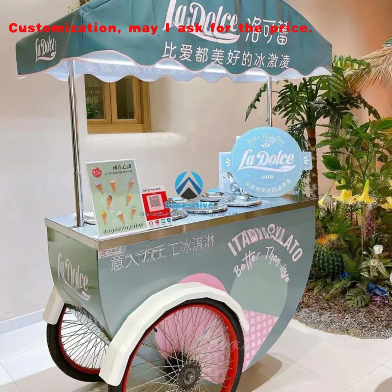 custom.Street Snack Push Mobile Trolley Shaved Rolled Freezer Food Cart Truck Trailer Sale in Usa With