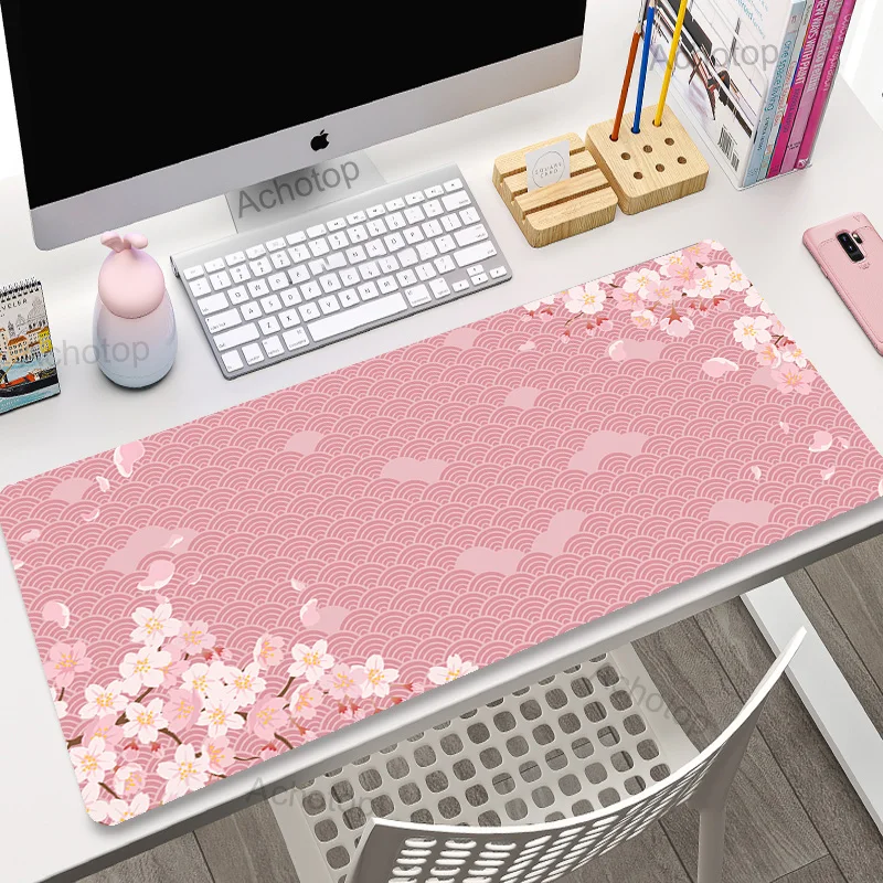 

Pink Cherry Blossoms Mousepad Gamer Computer Deskpad Large Mouse Pad Art Sakura Keyboard Mouse Mats Desk Mat Office Accessories